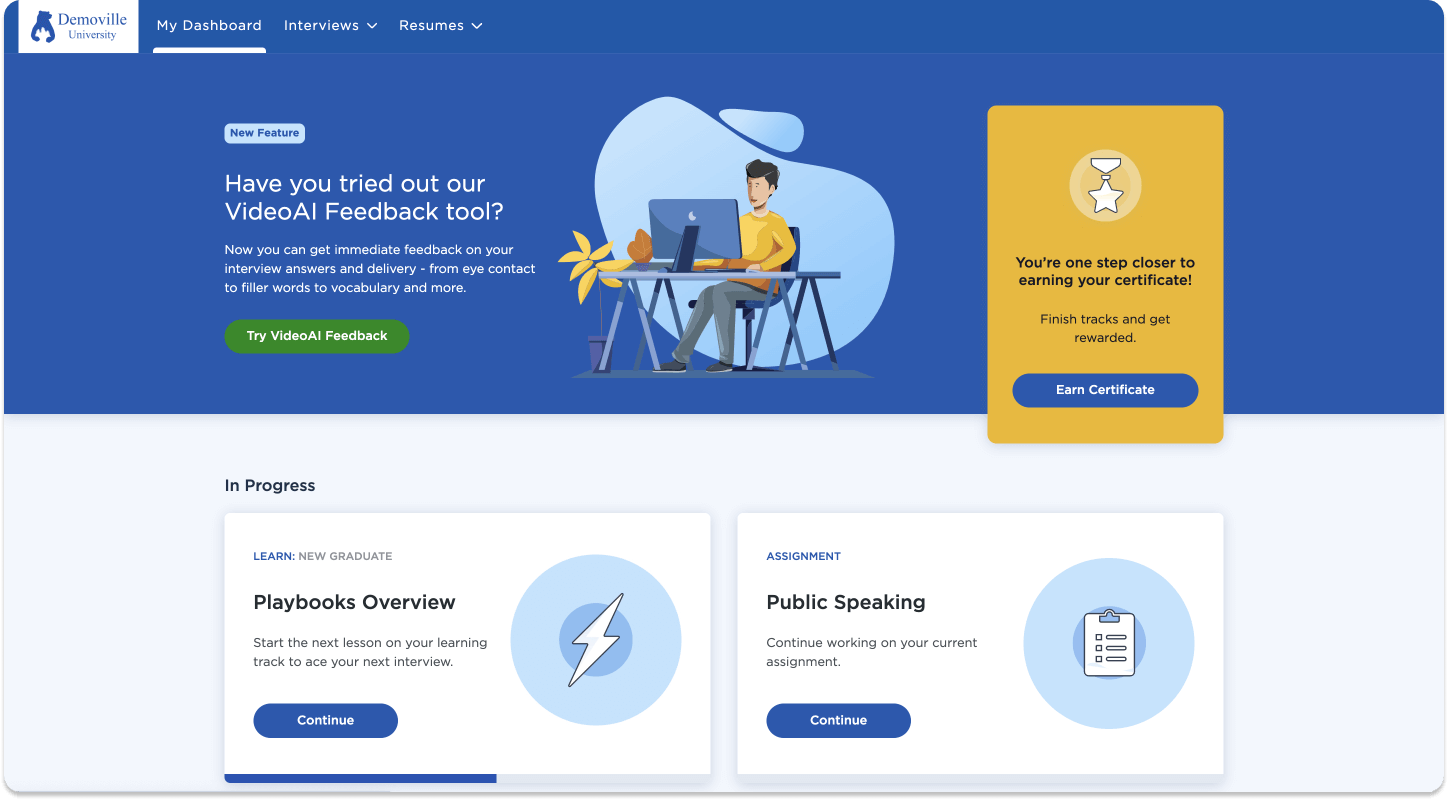Big Interview student dashboard
